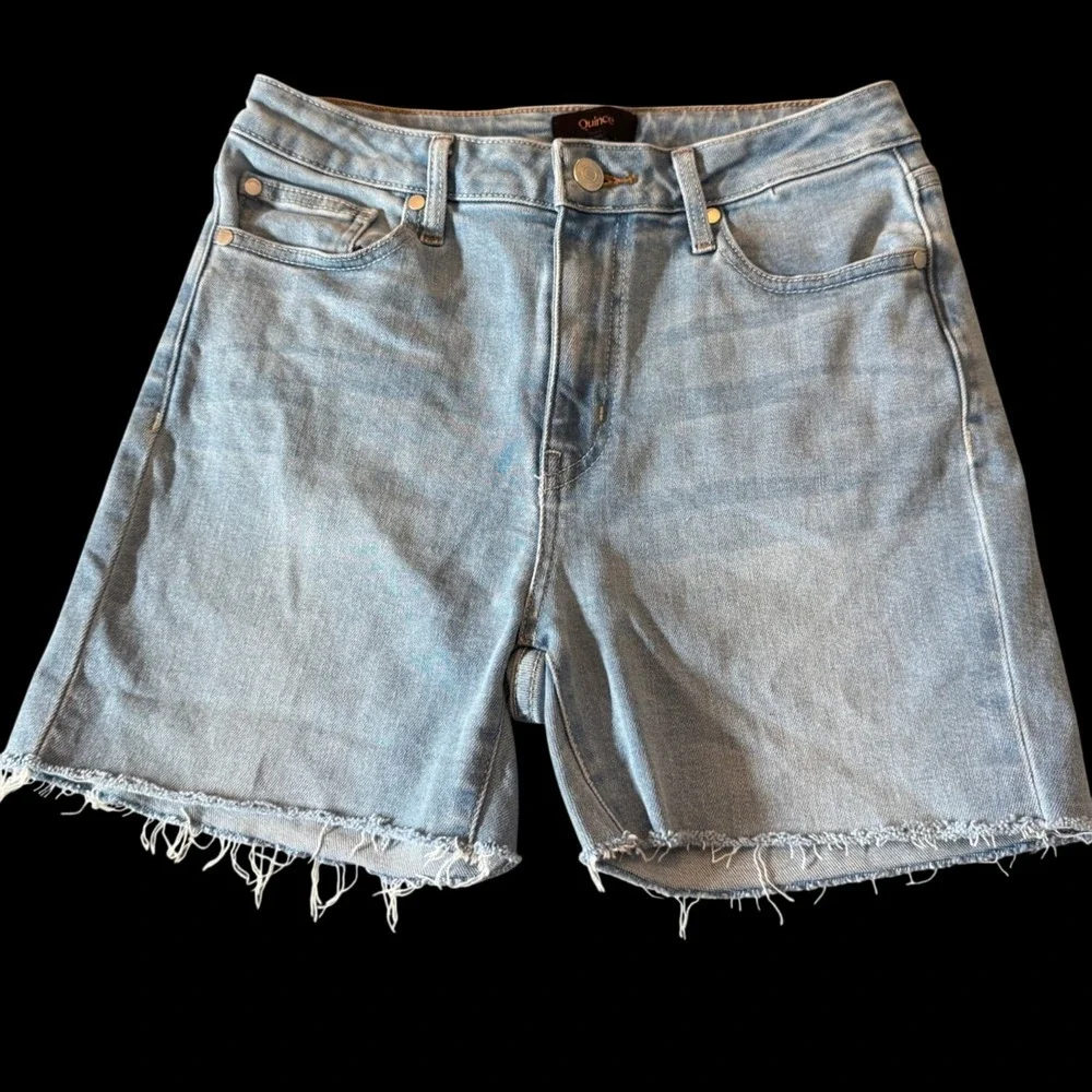 Quince Womens Denim Shorts Jorts 27 Blue Raw Hem Stretch Casual Minimalist Beach